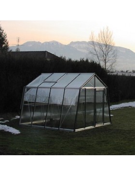 Prestige Kas 9.12m in natuurlijk aluminium en gehard glas voor gebruik 's nachts