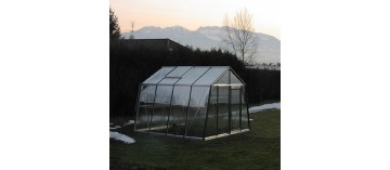 Prestige Kas 9.12m in natuurlijk aluminium en gehard glas voor gebruik 's nachts