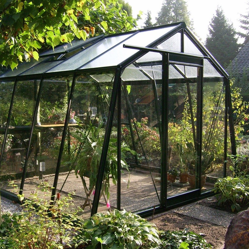 Prestige kas 9.12m in zwart gelakt aluminium en S104H gehard glas