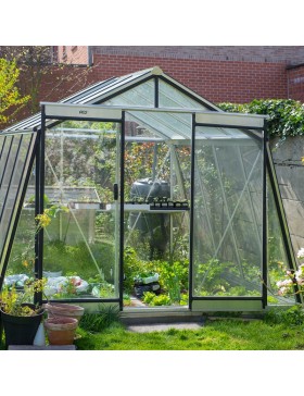 Prestige kas 13.62m in natuurlijk aluminium en S106H gehard glas