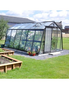 Prestige kas 13.62m in zwart gelakt aluminium en S106H gehard glas