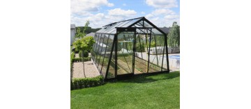 Prestige kas 13.62m , in zwart gelakt aluminium en gehard glas