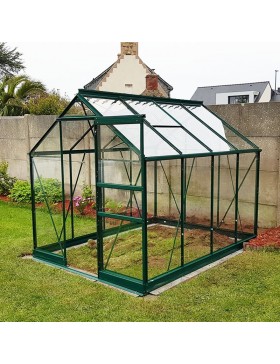 Opale kas, 4,70 m², in groen gelakt aluminium en gehard glas, hemelsblauw, mijn tuin