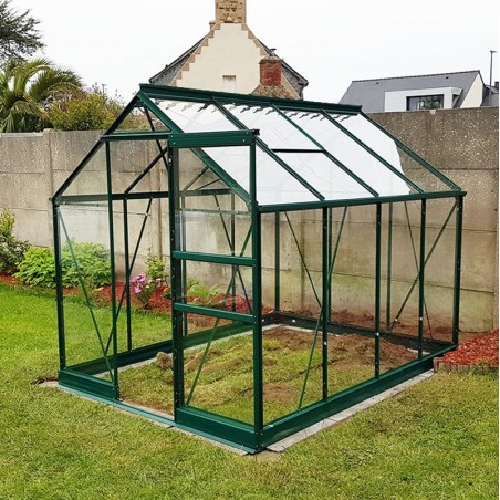 Opale kas, 4,70 m², in groen gelakt aluminium en gehard glas, hemelsblauw, mijn tuin