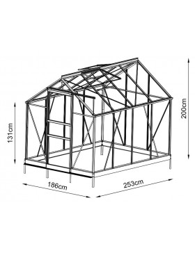 abmessungen Opal Serre 4,70m2 in schwarz lackiertem Aluminium und gehärtetem Glas mit Basis