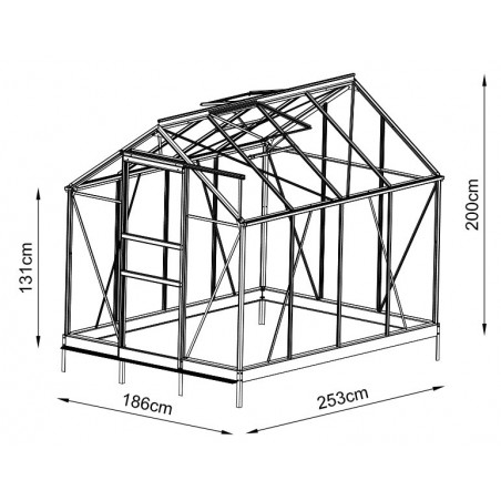 abmessungen Opal Serre 4,70m2 in schwarz lackiertem Aluminium und gehärtetem Glas mit Basis