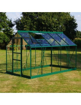 Opale kas van 5,80 m² in groen gelakt aluminium en gehard glas, hemelsblauw, mijn tuin