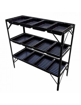 Zaailingstafel met 12 laden en zwart gelakt aluminium frame