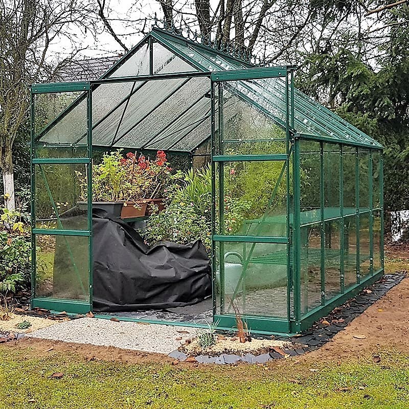 Promotiepakket #2 - Jade 7,50m² kas in groen gelakt aluminium en gehard glas met voet