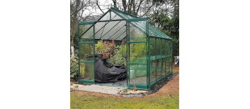 Promotiepakket #2 - Jade 7,50m² kas in groen gelakt aluminium en gehard glas met voet