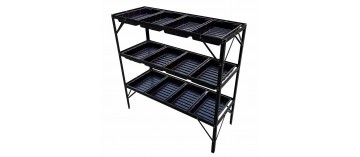 Zaailingstafel met 12 laden en zwart gelakt aluminium frame