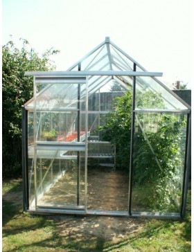 Janssens Eos Junior 9,10m² kas in natuurlijk aluminium en gehard glas met voet