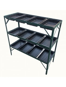 Zaailingtafel met 12 trays, groen gelakt aluminium frame