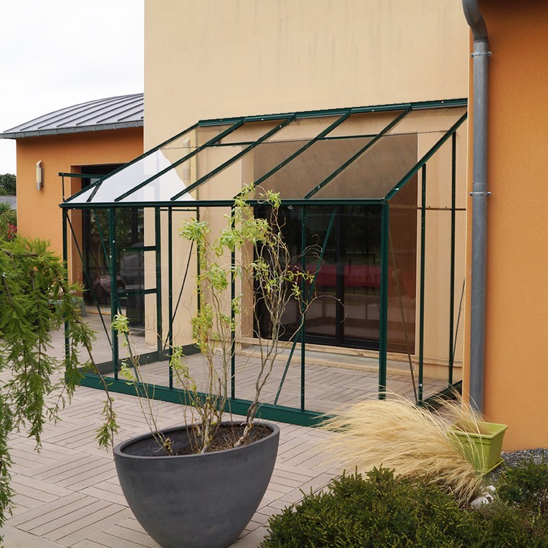 Rubis 6m² aanbouwkas in groen gelakt aluminium en gehard glas met voet