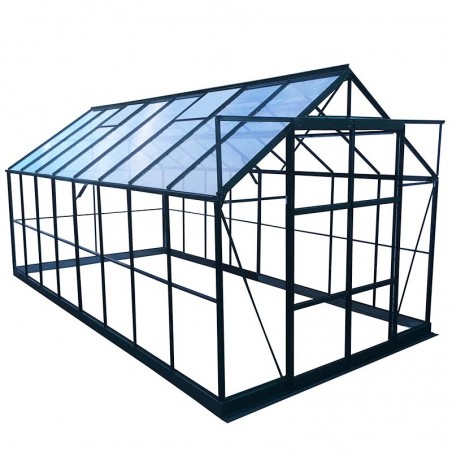 Jade kas 11,80m² in groen gelakt aluminium en gehard glas met voet