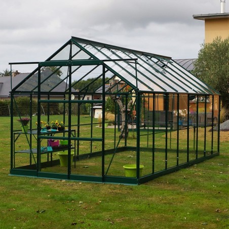 Jade kas 11,80m² in groen gelakt aluminium en gehard glas met voet