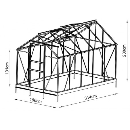 dimensions Serre Opale 5,80m² en aluminium laqué vert et verre trempé ciel mon jardin