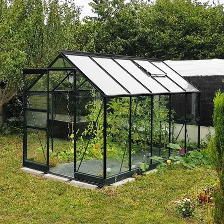 Opal Serre 5,80m2 in schwarz lackiertem Aluminium und gehärtetem Glas mit Himmelsboden mein Garten