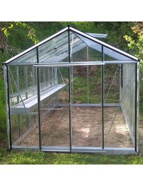 Serre Helios Master 18,80m2 Janssens natürliches alu und gehärtetes glas mit basis