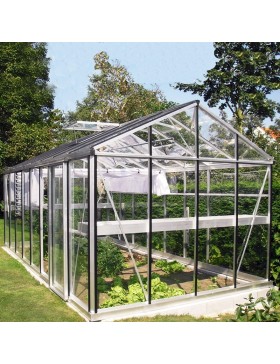 Janssens Helios Master 18,80m² kas in natuurlijk aluminium en gehard glas met sokkel