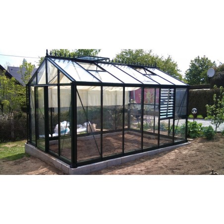 Serre Helios Master 18,8m² Janssens alu laqué et verre trempé avec base