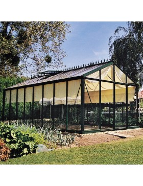 Serre Helios Master 18,8m² Janssens alu laqué et verre trempé avec base et voile d'ombrage