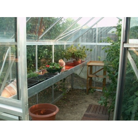 Janssens Eos Junior 9,10m² kas in natuurlijk aluminium en gehard glas met voet