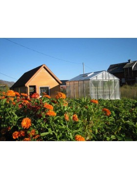 Janssens Helios Master 18,80m² kas in natuurlijk aluminium en polycarbonaat met onderbouw