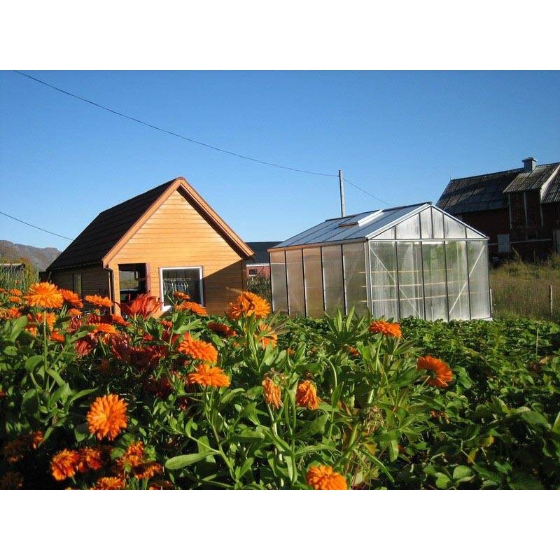 Janssens Helios Master 10,80m² kas in natuurlijk aluminium en polycarbonaat met onderbouw