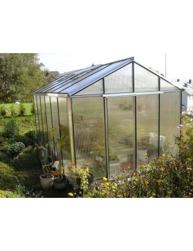 Janssens Helios Master 18,80m² kas in natuurlijk aluminium en polycarbonaat met onderbouw