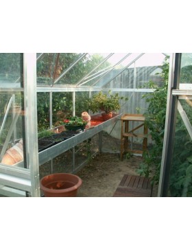 Janssens Eos Junior 10,80m² binnenkas in natuurlijk aluminium en gehard glas met voet