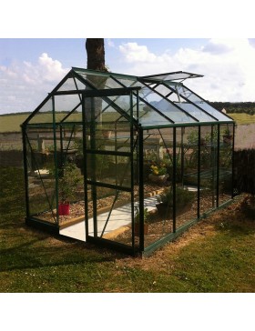 Opale kas, 4,70 m², in groen gelakt aluminium en gehard glas, hemelsblauw, mijn tuin