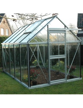 Janssens Eos Junior 7,30m² kas in natuurlijk aluminium en gehard glas met voet
