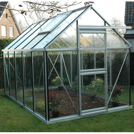 Janssens Eos Junior 7,30m² kas in natuurlijk aluminium en gehard glas met voet