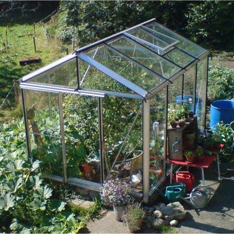 Janssens Helios Senior kas van 7,30 m² in natuurlijk aluminium en gehard glas met sokkel