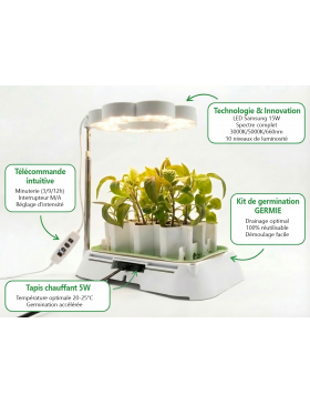 Kit de Semis Complet Germie    Serre d’Intérieur avec Lampe LED, Tapis Chauffant et Système de Germination Innovant