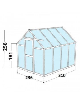 dimensions Serre Eos Junior 7,30m² Janssens alu naturel et verre trempé avec base