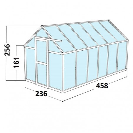 Janssens Eos Junior kas afmetingen 10,80m² natuurlijk aluminium en gehard glas met voet