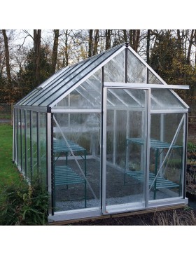 Janssens Eos Junior 10,80m² kas in natuurlijk aluminium en gehard glas met voet