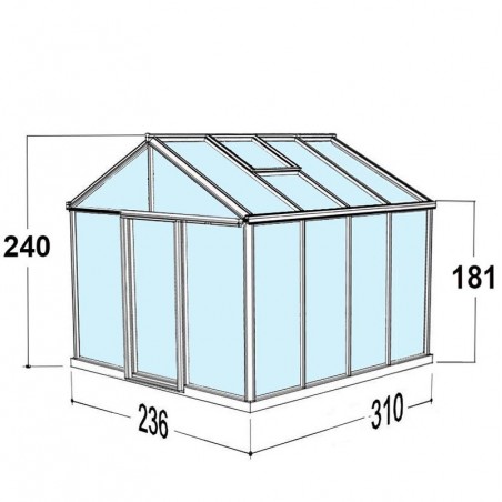 Helios Senior Kas afmetingen 7,30m² Janssens natuurlijk aluminium en gehard glas met sokkel