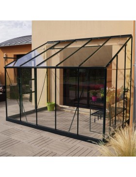 Rubis 6m² aanbouwkas in zwart gelakt aluminium en gehard glas met voet