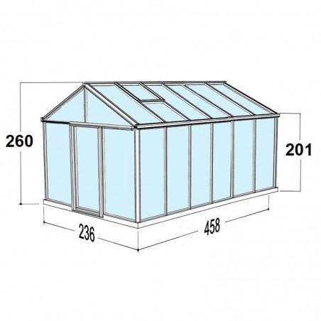 Helios Master 10,80m² kas afmetingen Janssens natuurlijk aluminium en polycarbonaat met voet