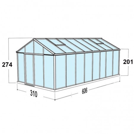 abmessungen Serre Helios Master 18,80m2 Janssens natürliches alu und polycarbonat mit basis