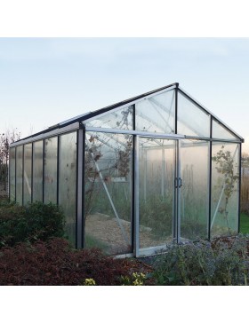 Janssens Helios Seniorenkas 14,20m² natuurlijk aluminium en gehard glas met sokkel