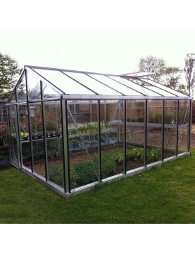 Janssens Helios Seniorenkas 18,80m² natuurlijk aluminium en gehard glas met sokkel