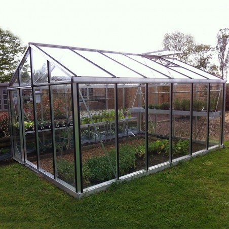 Janssens Helios Seniorenkas 18,80m² natuurlijk aluminium en gehard glas met sokkel