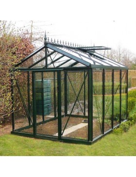 Janssens Helios Senior kas 7.30m in gelakt aluminium en gehard glas met sokkel