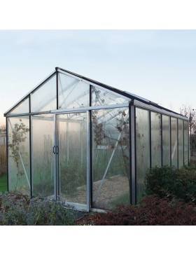 Janssens Helios Master 14,20m² kas in natuurlijk aluminium en gehard glas met sokkel