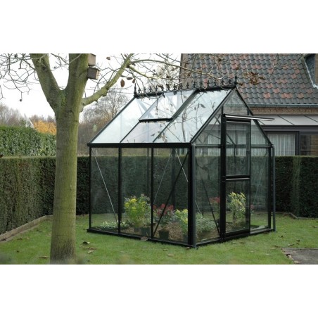 Janssens Eos Junior kas, zwart gelakt aluminium met gehard glazen voet