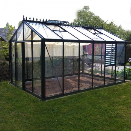 Janssens Helios Master 10,8m² kas in gelakt aluminium en gehard glas met sokkel